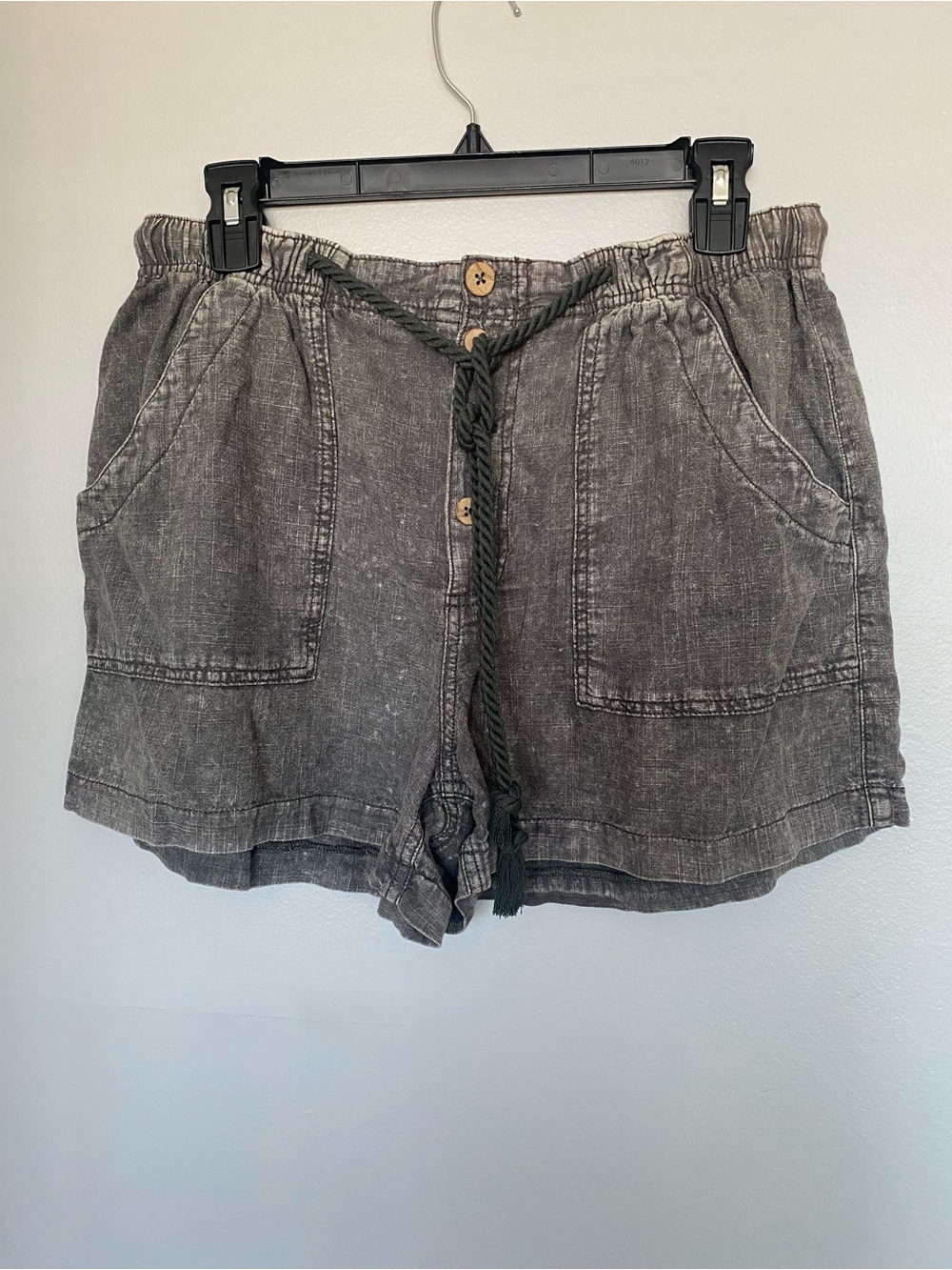 Free People Washed Charcoal High-Waist Drawstring Shorts color olive green